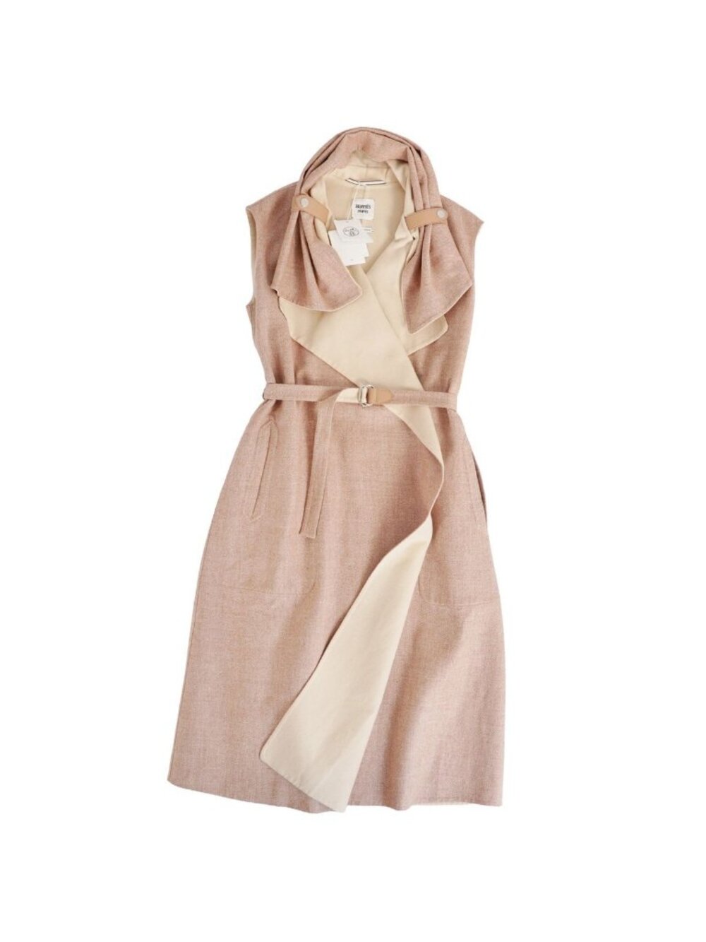 Hermes Wrap Coat Long Gilet Sleeves Beige Size